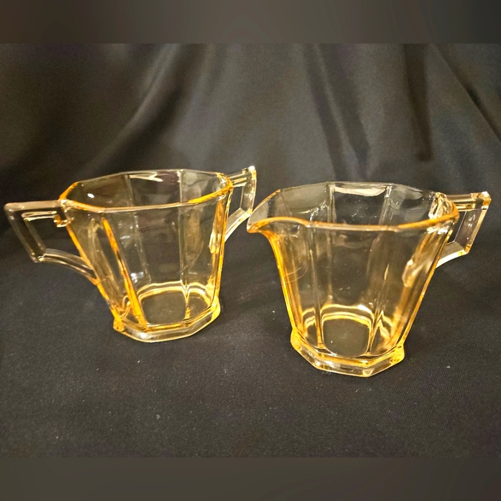 Vintage Fostoria Topaz Yellow Cream and sugar set Depression Glass
